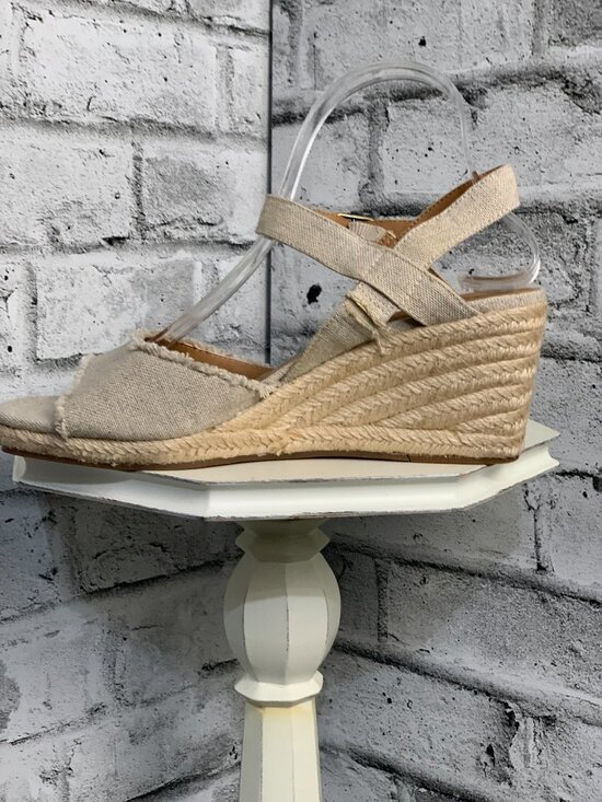 Lucky Brand Espadrille Wedge Sandals 9 Oatmeal Canvas Ankle Strap Open Toe Boho - Picture 5 of 12